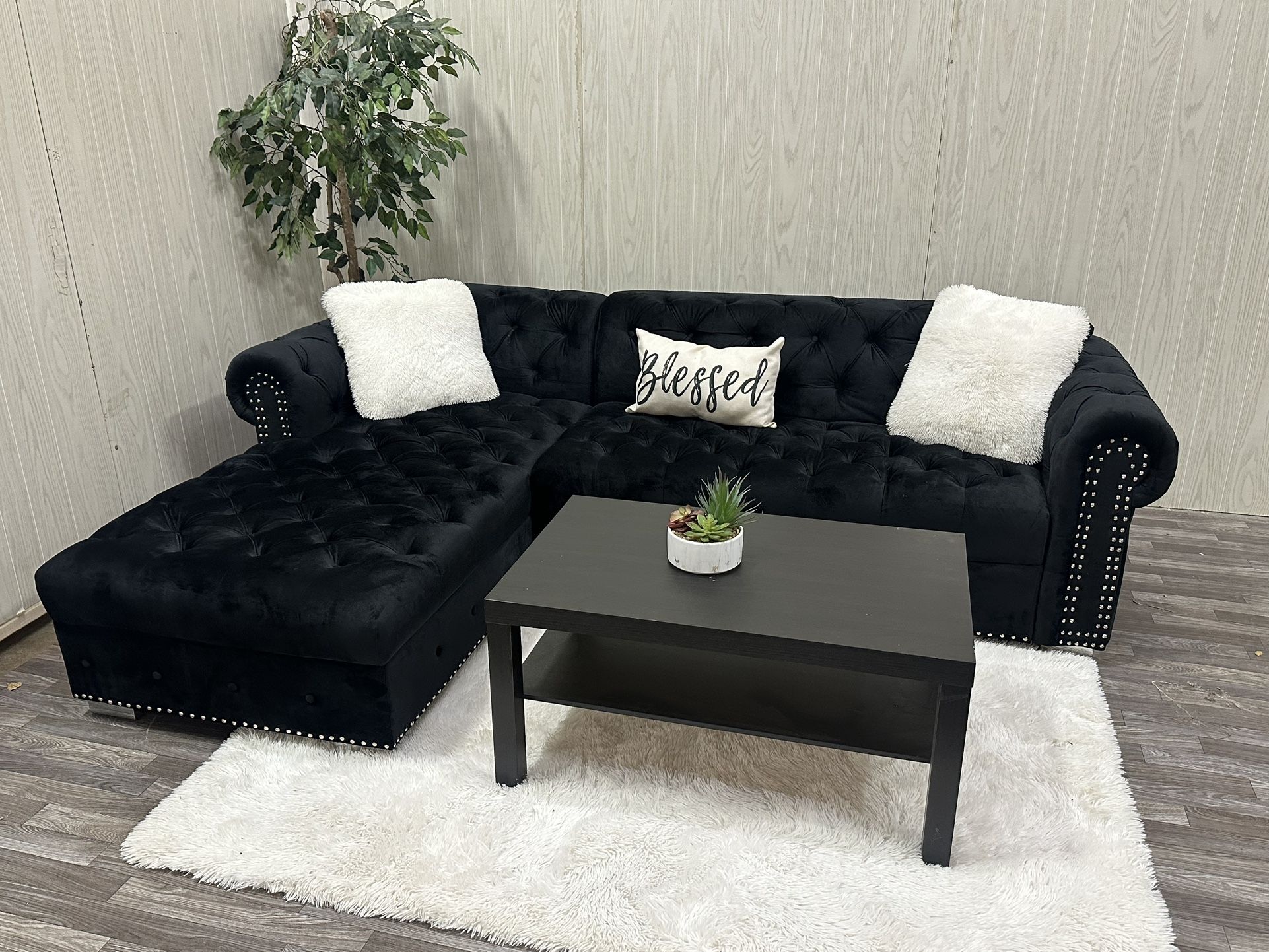 Black Tufted Sectional Couch - Delivery Available 