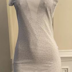 Miao Miao Mini Dress, Size Large, Junior, White With Rhinestones