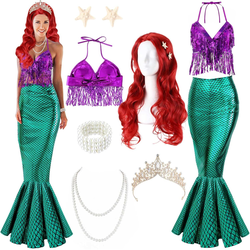 8 Pcs Mermaid Costume for Women Halloween Costumes Sparkly Sequins Top Mermaid Skirt Wig Princesses Dress for Adults
