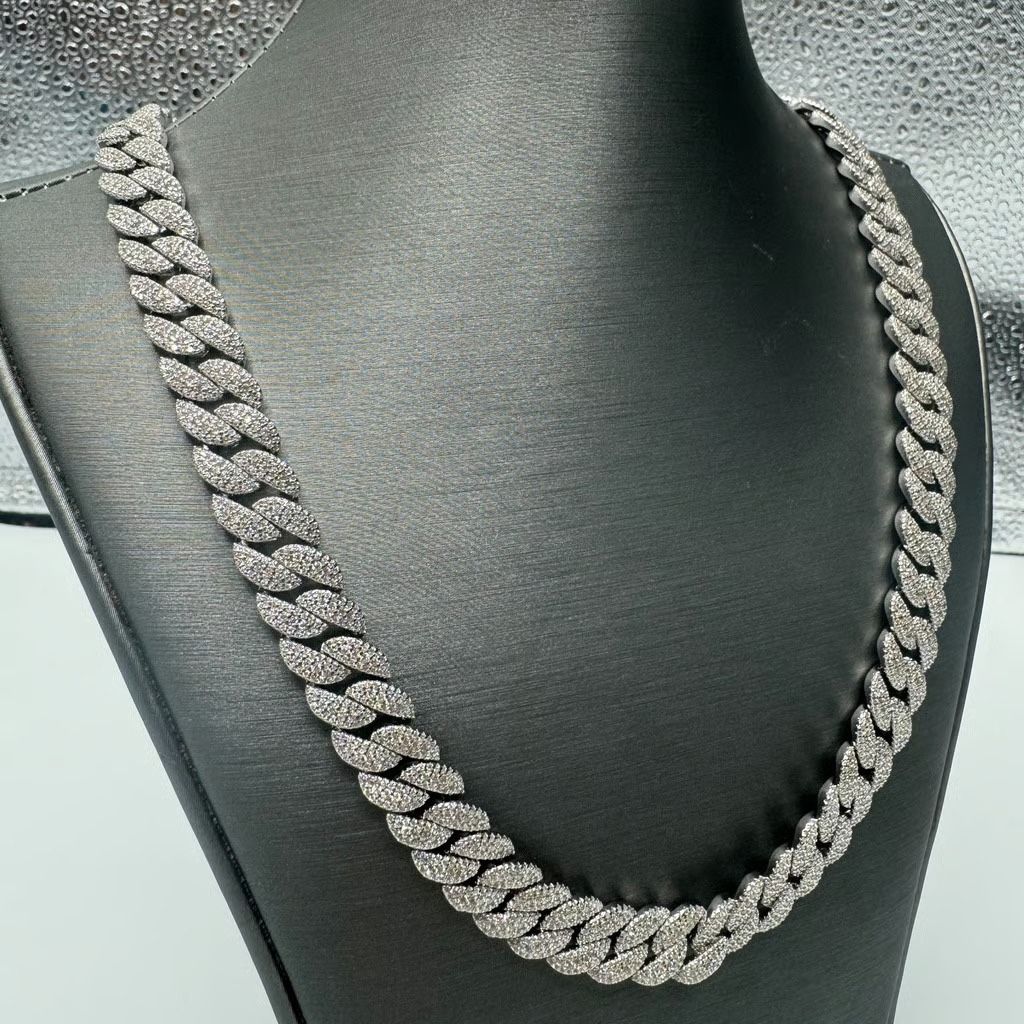 925 Silver Solid Cuban Chain with Moissanite Chain