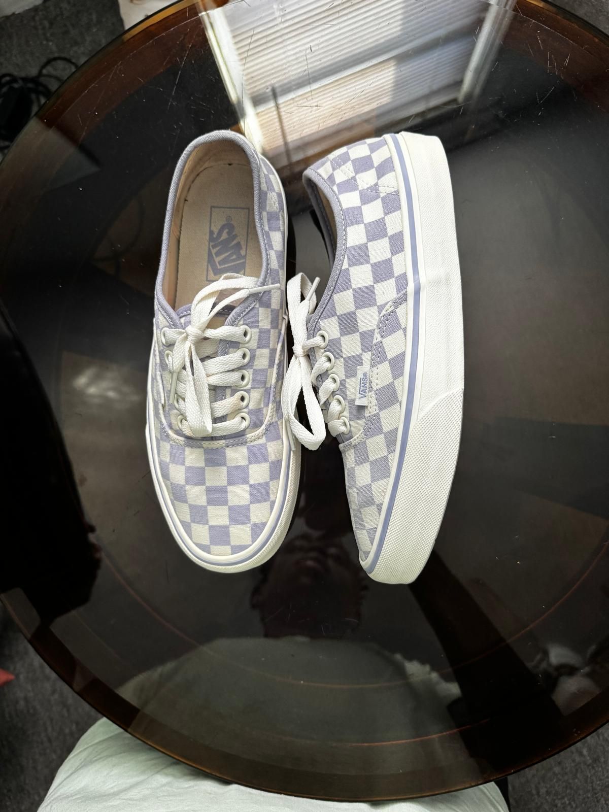 Vans Authentic Checkerboard sneakers in the 'White/Purple' or 'Lilac' colorway