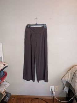 Women's Brown & Black Wide Leg Dress Pants Size L Pull On Elastic Waist  New