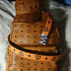 Brand New MCM Cognac Stark Studded And Viscellos Large Backpack Matching Hat And Belt Retail $2,300