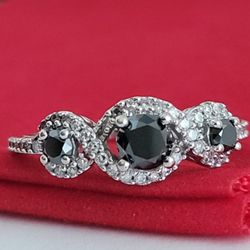 ❤️10k Size 7.75 Gorgeous Solid White Gold Black and White Diamond Ring!/ Anillo de Oro Blanco con Diamantes Negros y Blancos! 👌🎁Post Tags: 10k 14k