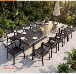 12pcs chair+116.5 in. Aluminum Black Rectangular Outdoor Patio Dining Table with Umbrella Hole