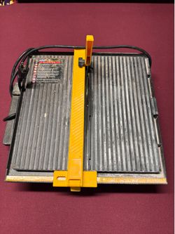 Plasplugs Corded Electric Tile Saw, Tabletop w/ Yellow Rip Fence, Black