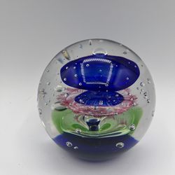 Large Air Trap Bubble Multi Color Suspended Art Glass Paperweight 
