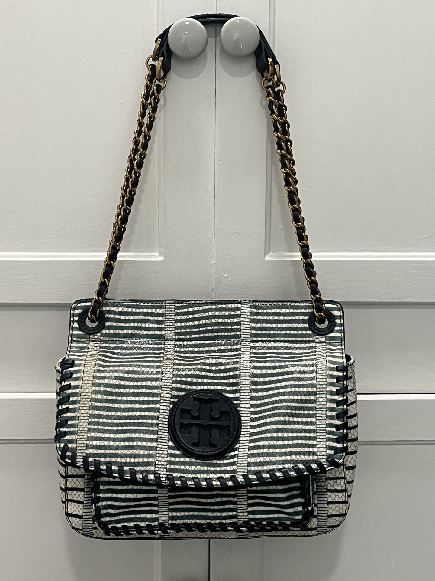 Tory Burch “MARION” Stripe Leather Shoulder Bag (Used)