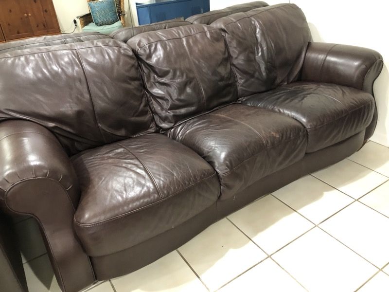 REDUCED - Brown Leather Natuzzi Couch and Love Seat
