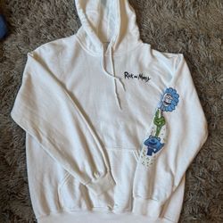 Rick and Morty Pullover Hoodie Size M White Graphic Front Back and Sleeve