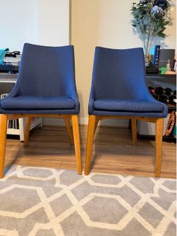 Blue upholstered dining chairs