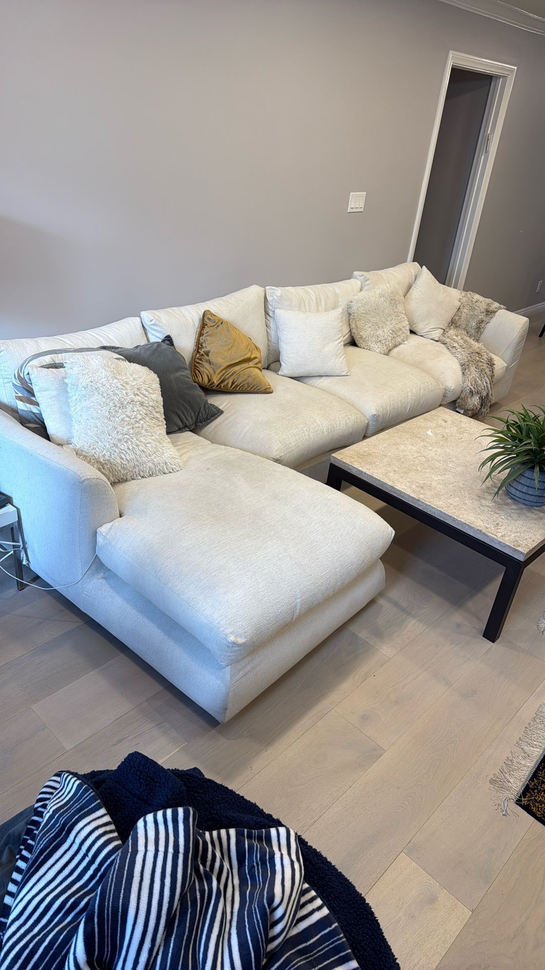 Must Sell Today! Amazing L-Shaped Sectional RH Pearl White Couch