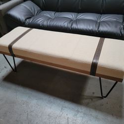 Beige Strap Accent Bench