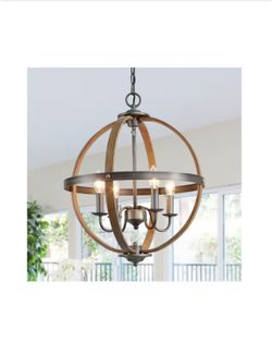 New Rustic Globe Candlestick Brushed Silver Chandelier 4-Light Island Pendant with Wood Accents