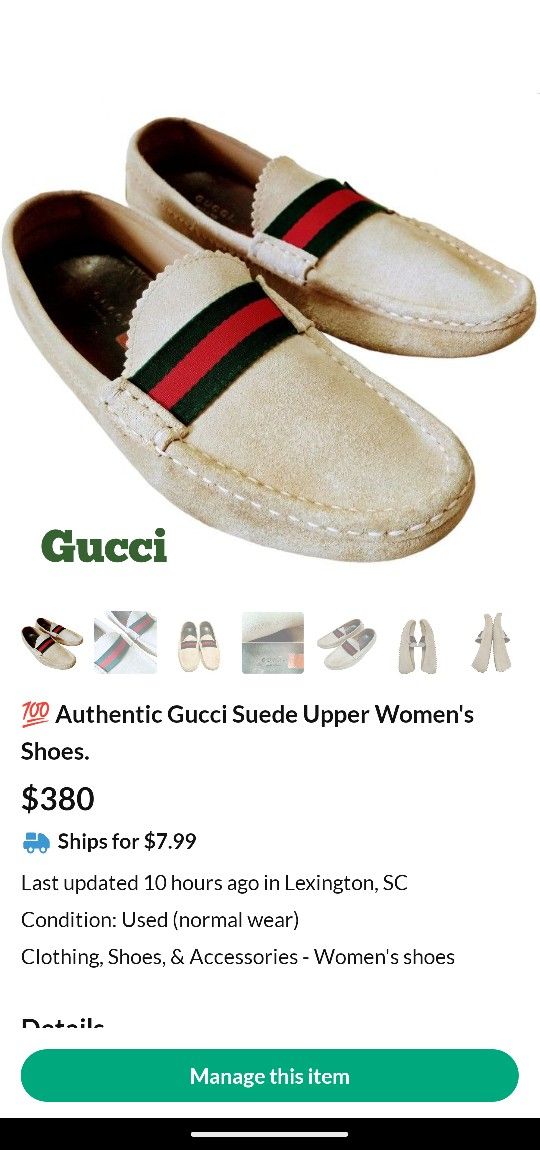 💯 Authentic Gucci Suede Upper Women's Shoes.