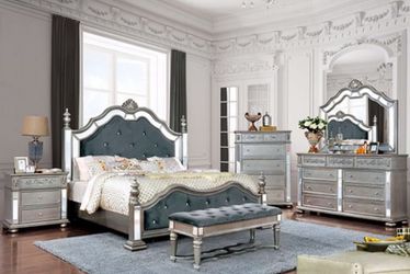 Brand New 4 Piece Royal Grey/Silver Bedroom Set