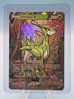 Virizion V Stained Glass Holo Custom Fan Art Pokemon Card Full Art Extended Art