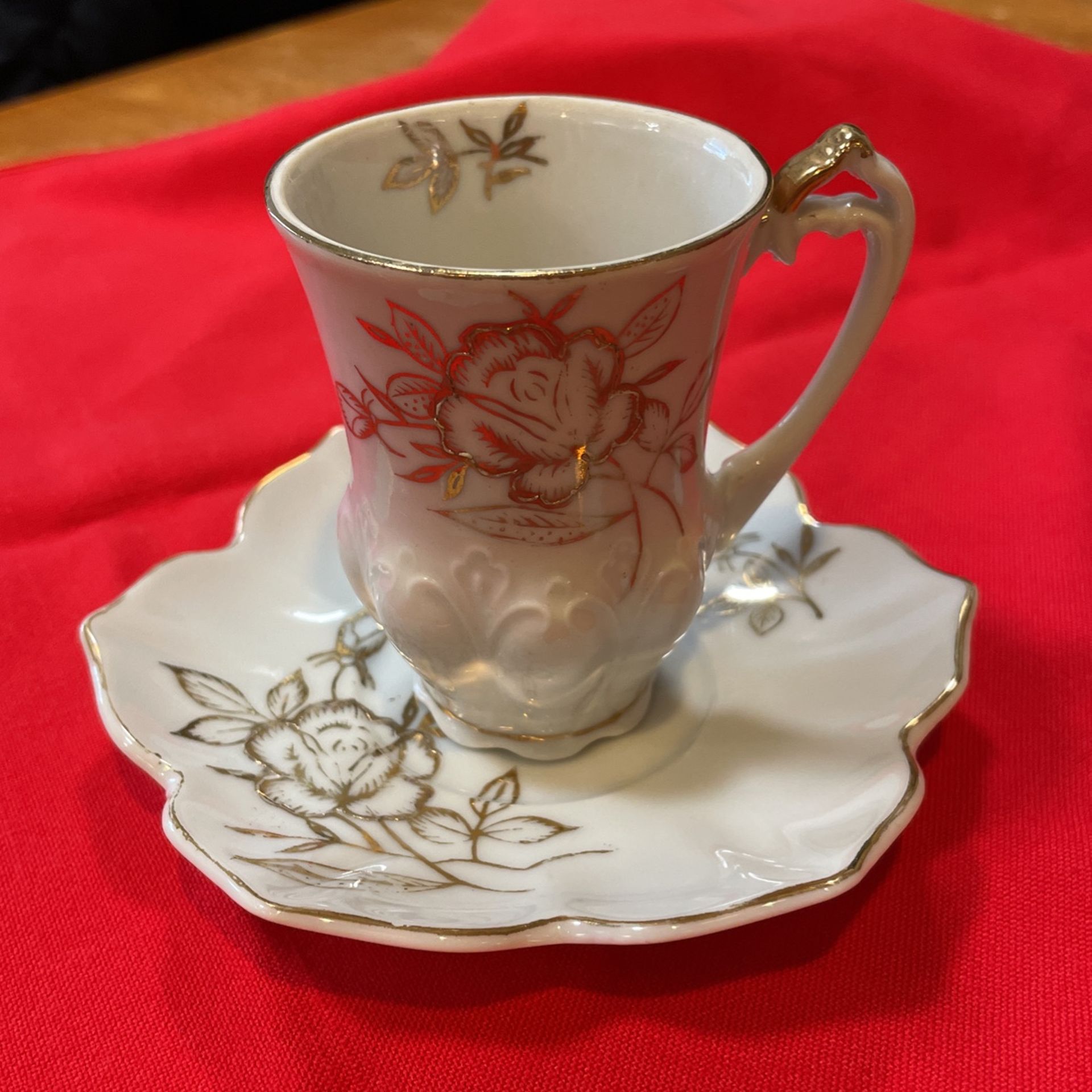 Unique Teacup And Saucer Collectible White And Gold