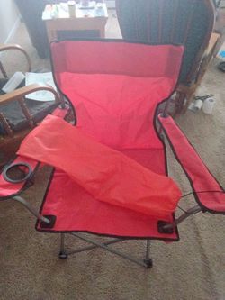 Camping chair folding red with cupholder
