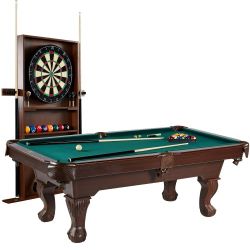 Brand New In Box 7.5 ft Billiard Pool Table with Cue Rack, Dartboard, and Game Accessories - Green, by Barrington Billiards