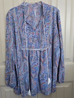 COMFY BOHO✨️ Women's (Breezaya-Brand) Plus Size Bohemian Style~ Tie, Long Sleeve Blouse
▪︎Top Size-Plus Size 16 (2XL) 
▪︎$10 firm price. 
💰Cash Only.
