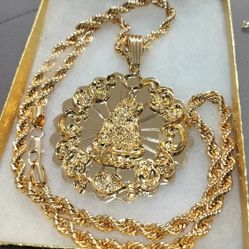 14K gold filled  Rope chain and pendant 