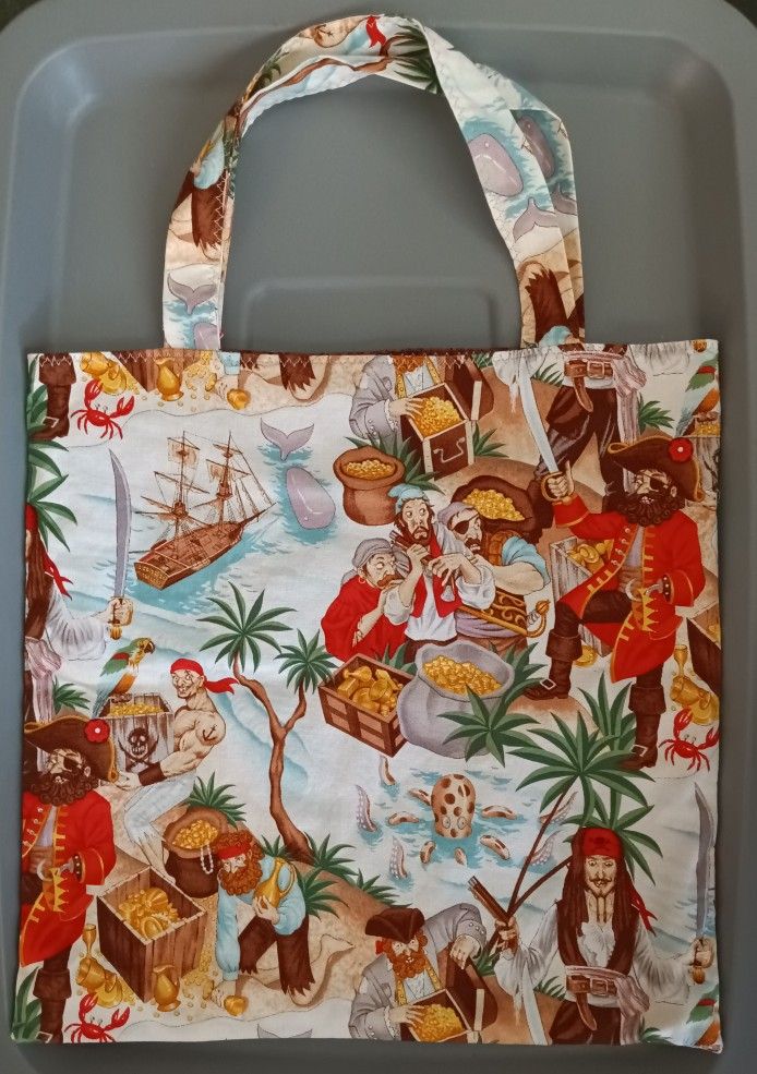 ❤️ NEW, HANDMADE, PIRATES of THE CARIBBEAN, TOTE BAG FOR ANY PIRATE COSTUME, FULLY LINED/REVERSIBLE LARGE SIZED  BAG! 🗡️ Size: 13" x 13" 