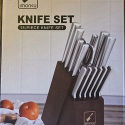 Imarku Knife Set - Knife Sets for Kitchen with Block, 15PCS High Carbon Stainless Steel