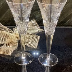 Waterford cut crystal champagne glasses, BOUNTIFUL , Wedding, Engagement, Celebration