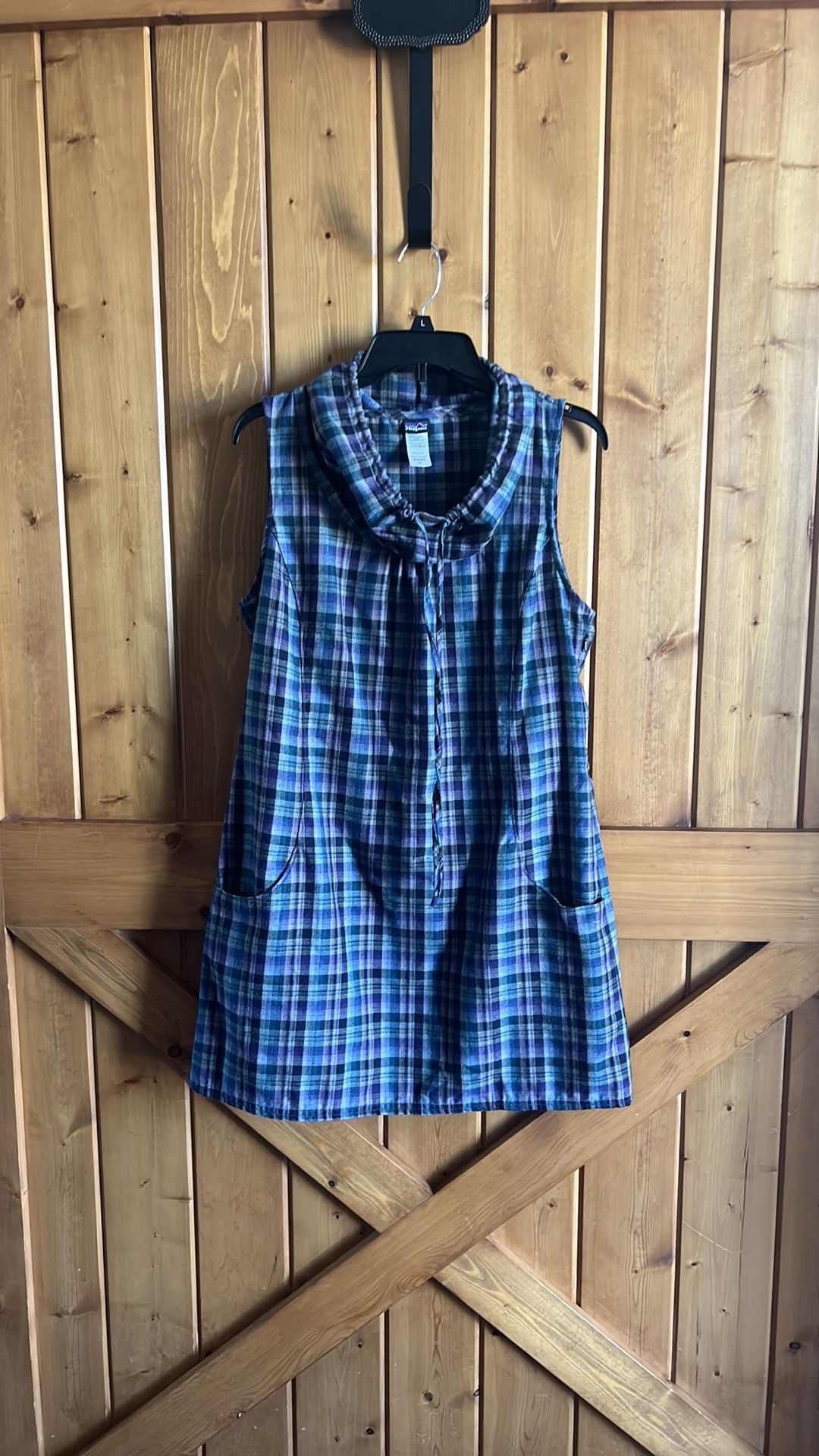 Patagonia Fortuity Flannel Tunic Dress Mock Drawstring Sleeveless Plaid Size: 12