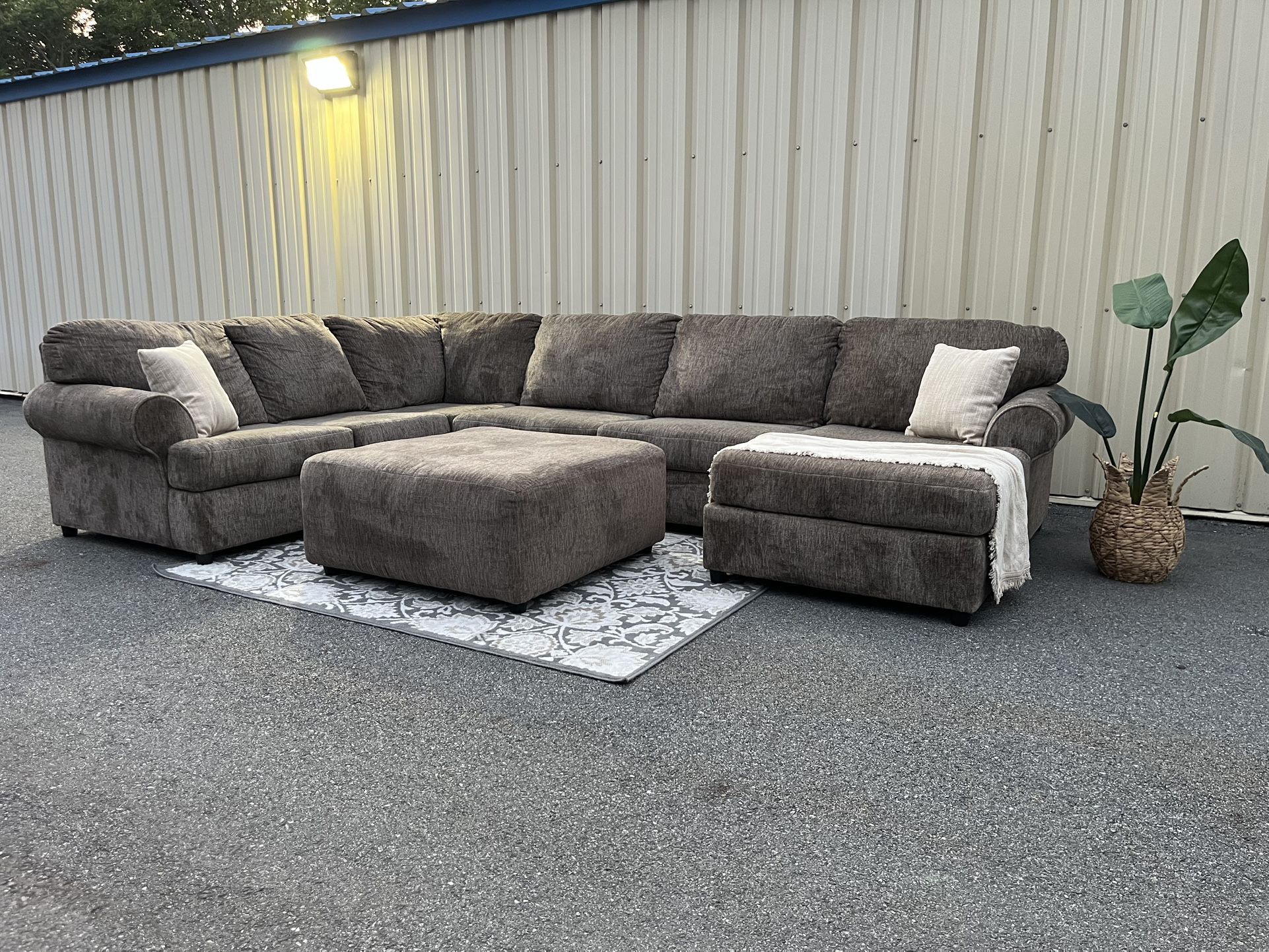 Grey Sectional with Ottoman β Delivery Available π