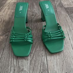 Zara Green Block Heels