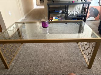 Beautiful Glass Gold Coffee Table/With Side Table