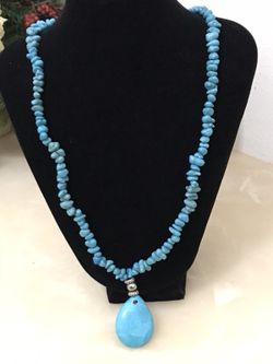 Long real turquoise necklace for her