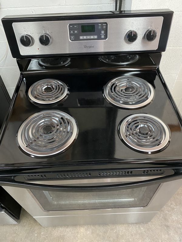 Whirlpool Stainless and Black Coil Top Electric Stove for Sale in