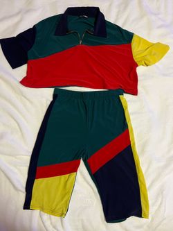 Fashion Nova Colorblock Zip Polo Crop Top & Matching Bike Shorts Set