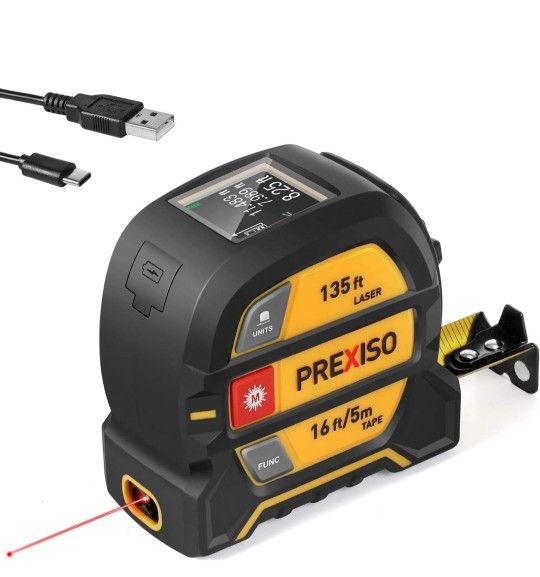 2-in-1 Laser Tape Measure - NOT DIGITAL TAPE - 135Ft Rechargeable Laser Measurement Tool & 16Ft Measuring Tape Movable Magnetic Hook - Pythagorean, A