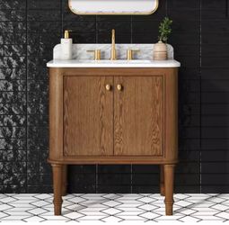 Collette 30 in. Single Sink Cinnamon Oak Bath Vanity with White Carrara Marble Top