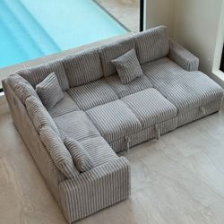 Gray New Sleeper Sectional W Storage And USB Ports