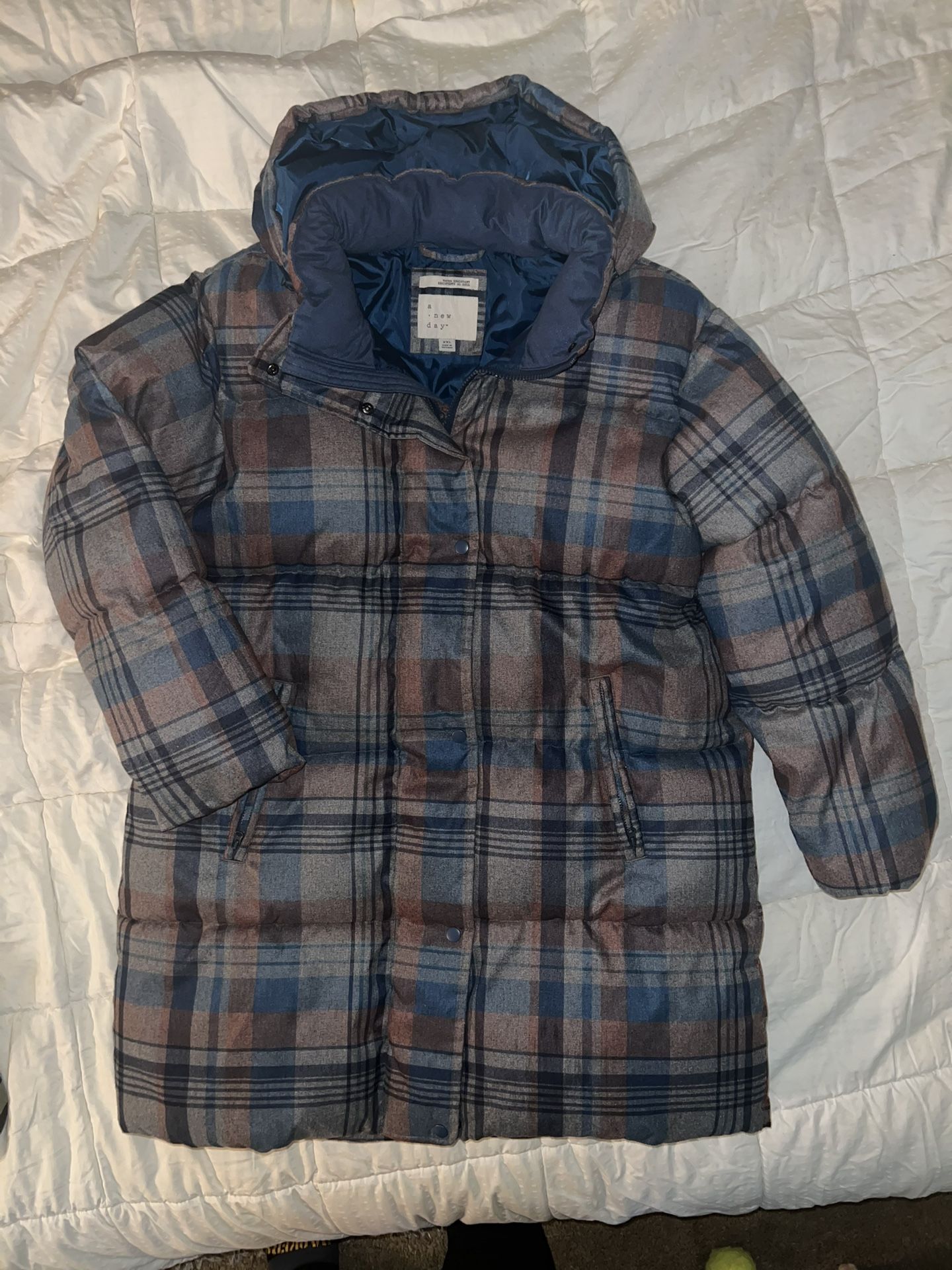Like New XXL Plaid Knee Length Puffer Coat