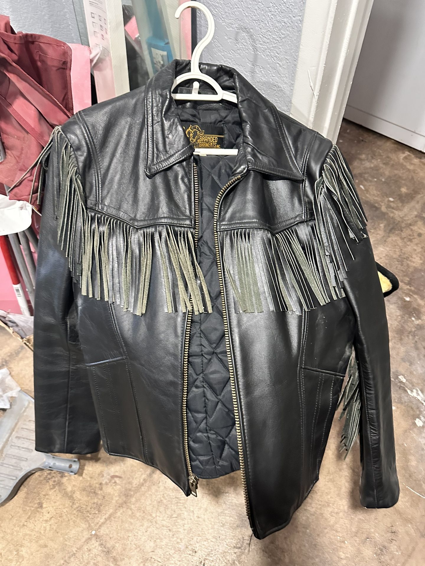 Fringe Leather Jacket, Size 42