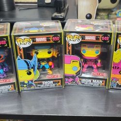 Marvel Funko Blacklight Set Of 4 Iron Man Captain America Thor Captain Marvel Pop