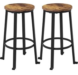 26 inch Bar Stools Set of 2, Industrial Metal Legs, Rustic Brown