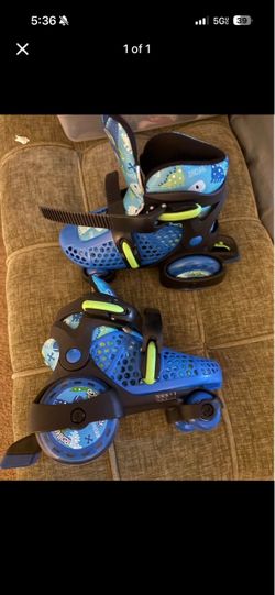 Kids Adjustable Roller Skates Blue Dinosaur Print