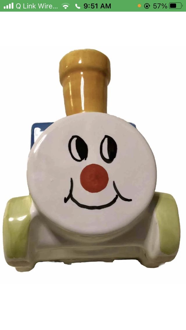Steam Train Italy Made Still Bank Ceramic Piggy Bank 5” Inch Child/Collectible