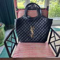 🖤 Saint Laurent iCare Maxi Shopper Tote – Quilted Lambskin with Gold YSL