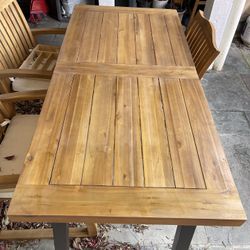 Patio Set 4 Wood Chairs And Wood Table With Metal Legs