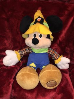 Disney Store large 20” Mickey Mouse Scarecrow Halloween fall harvest Thanksgiving home decor plush doll plushie stuffed animal toy sale