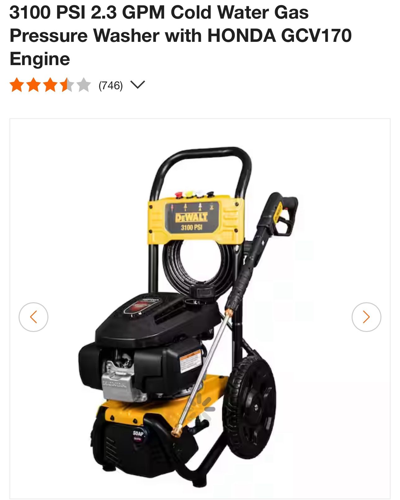 3100 PSI pressure Washer dewalt brand gas