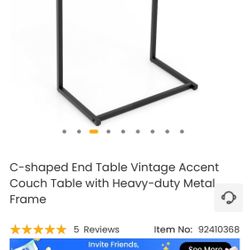 C-shaped End Table Vintage Accent Couch Table with Heavy-duty Metal Frame
